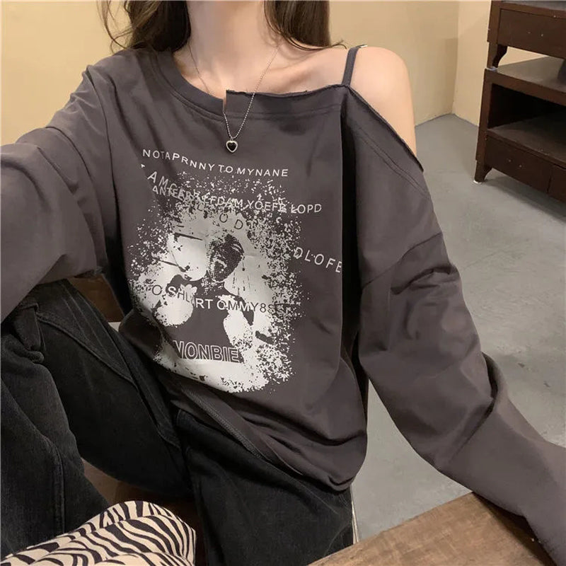 Korean Fashion Women's Loose Cotton Long Sleeve T-Shirt