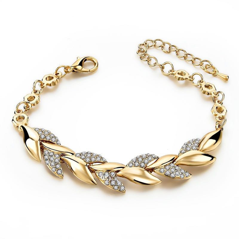Dragonrui 18K Gold Leaf Bracelet for Women’s Wedding Jewelry