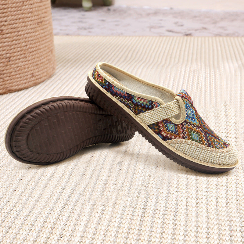 "Beijing Style Women's Soft Sole Casual Embroidered Slip-ons"