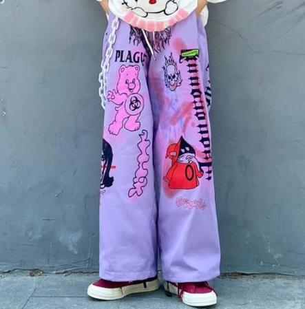 2021 Women's Loose Wide-Leg Pants with Cartoon Print