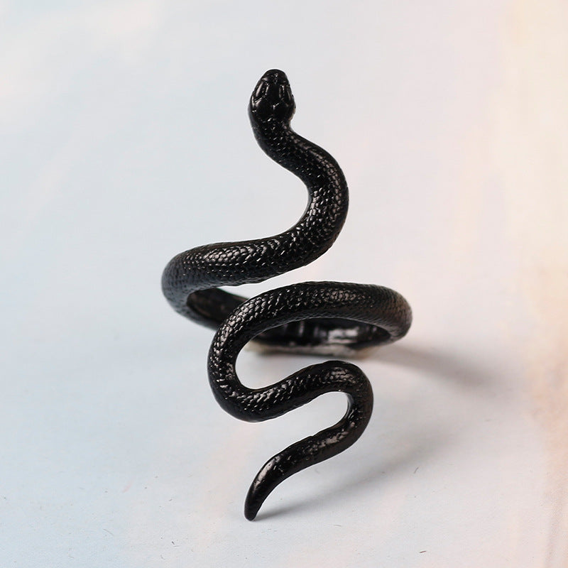Geometric Adjustable Black Snake Ring for Women