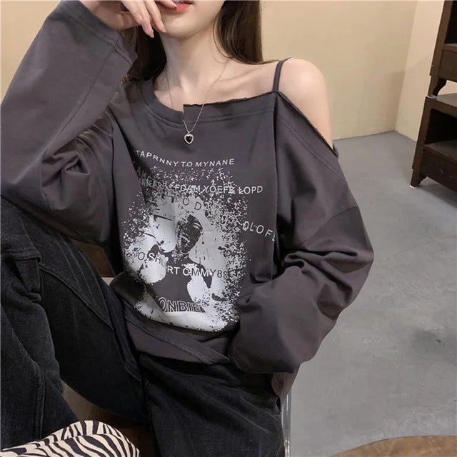 Korean Fashion Women's Loose Cotton Long Sleeve T-Shirt
