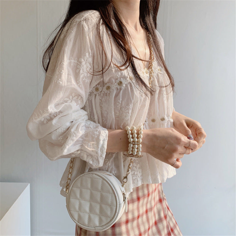 2022 Fall Design Korean Long Sleeve Lace Top