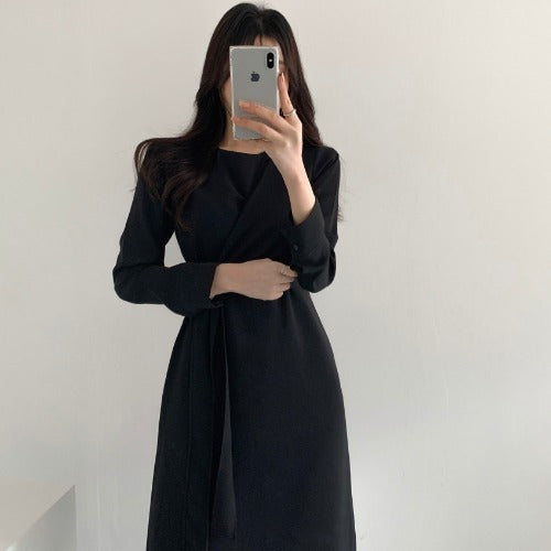 Korean Daejeon Long Slim Fit Vintage Dress for Women
