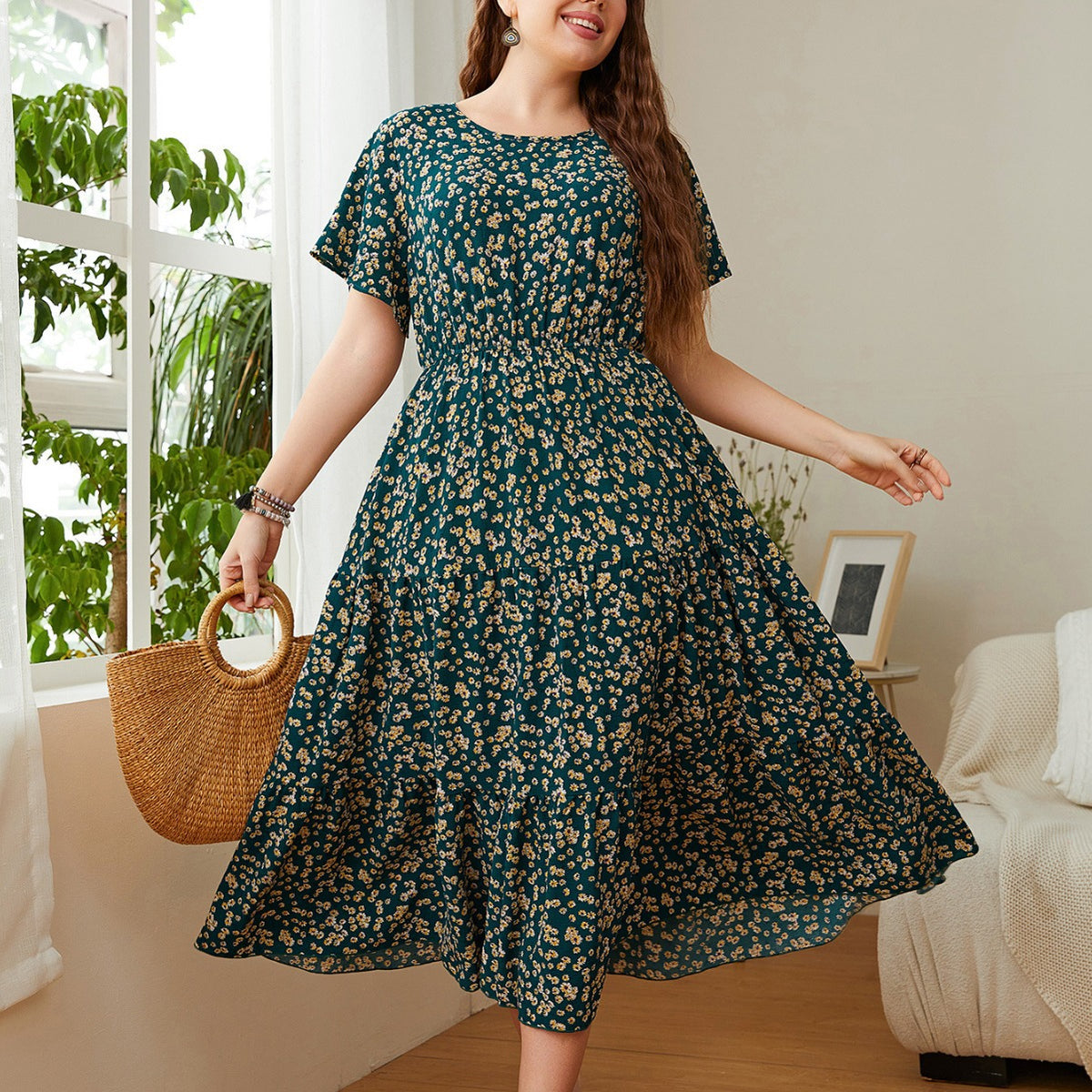 Plus Size Women's Floral Loose Dress - 2022 Trend