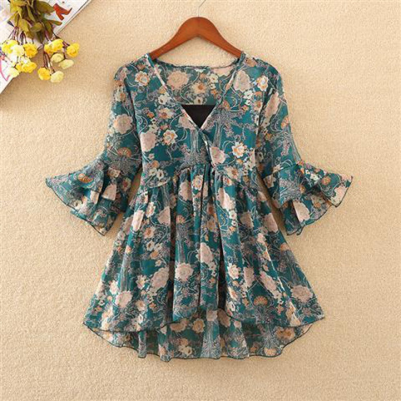 Summer Floral Chiffon Top for Women - Lightweight Blouse