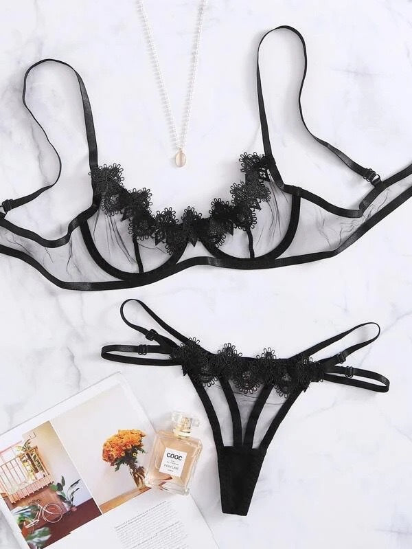 Lace Floral Underwire Lingerie Set for Women