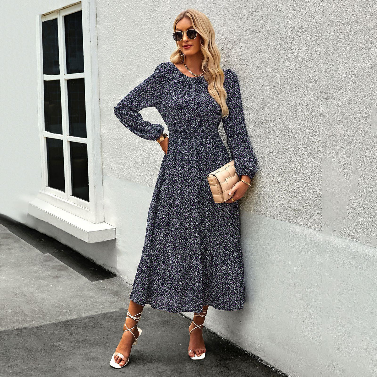 Self-Designed Floral Maxi Dress for All Seasons