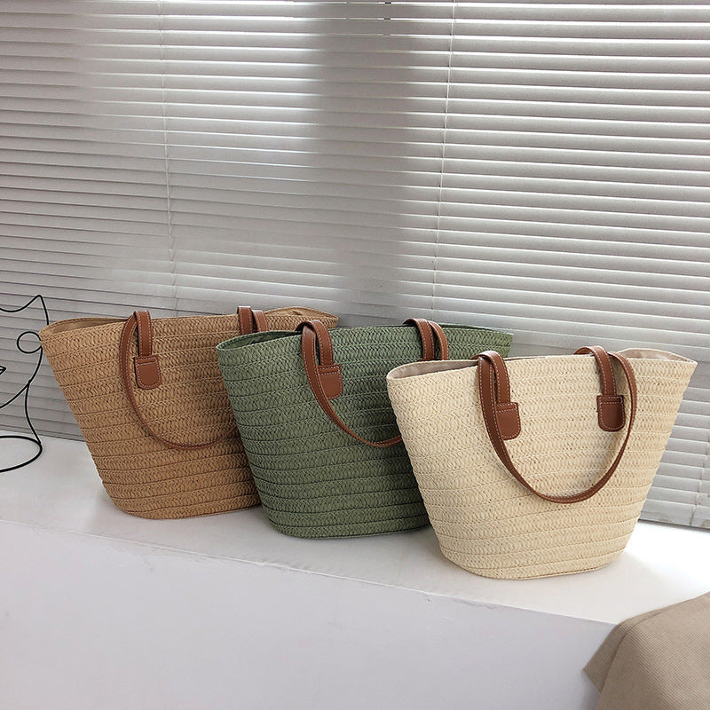Large Capacity Woven Tote Bag - Stylish Summer Design