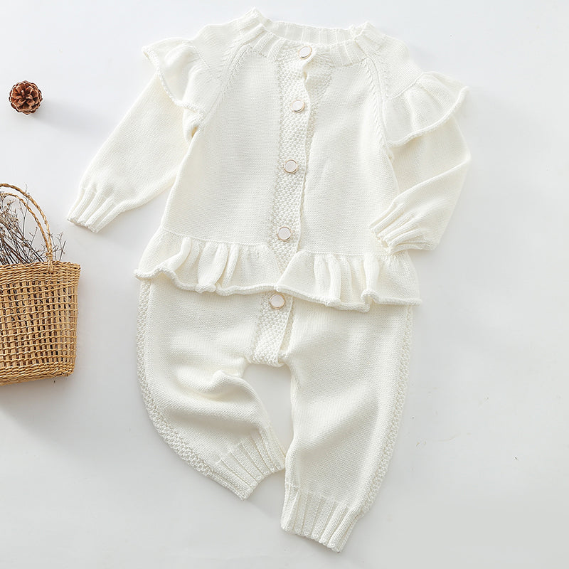 Infant Girls Knitted Solid Color Jumpsuit (One-Piece)