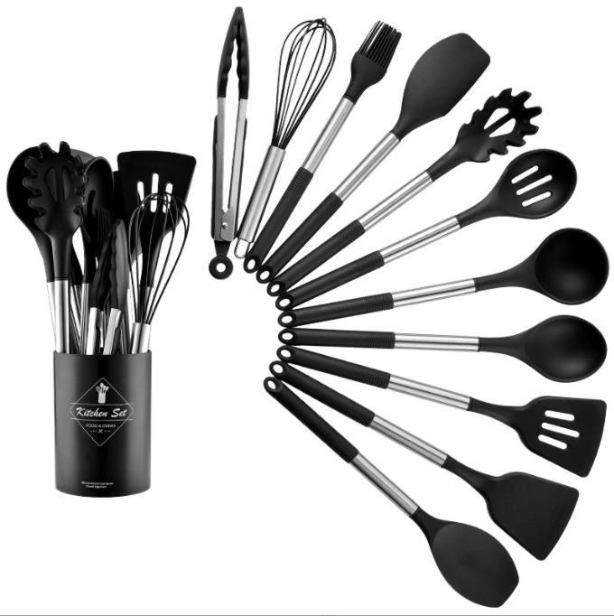 13-Piece Silicone Kitchen Utensil Set with Steel Handle