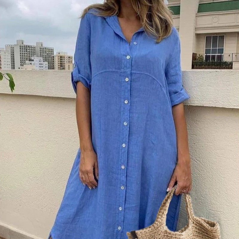 Plus Size Women's Cotton Linen Shirt Dress