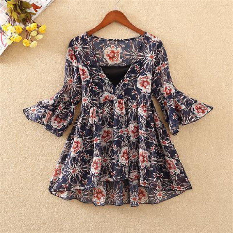 Summer Floral Chiffon Top for Women - Lightweight Blouse