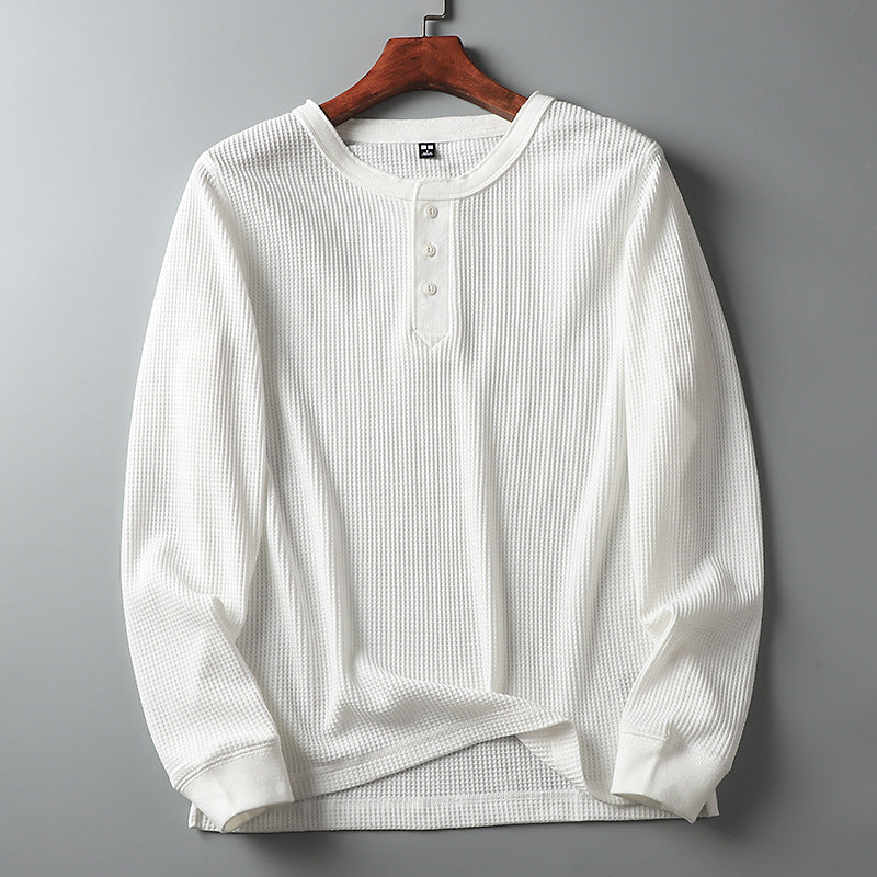 Men's Casual Long Sleeve T-Shirt in Solid Color Waffle