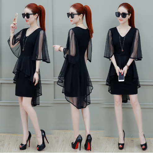 Plus Size Lace Sleeve Dress for Summer 2019