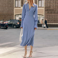 French Lantern Sleeve V-Neck Dress - Elegant Retro Style