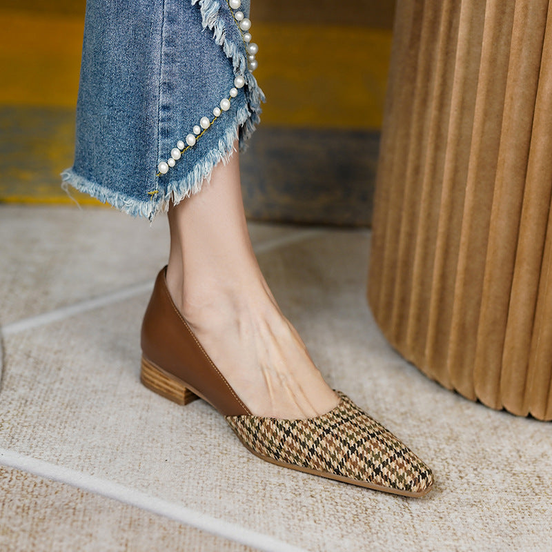 2022 Spring Vintage Checkered Low Heel Flats for Women