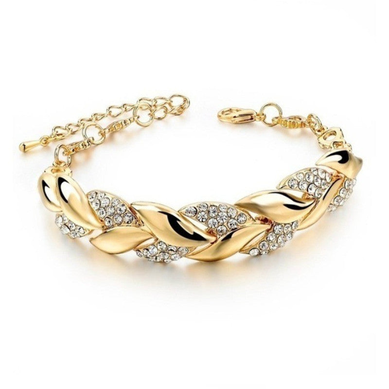 Dragonrui 18K Gold Leaf Bracelet for Women’s Wedding Jewelry