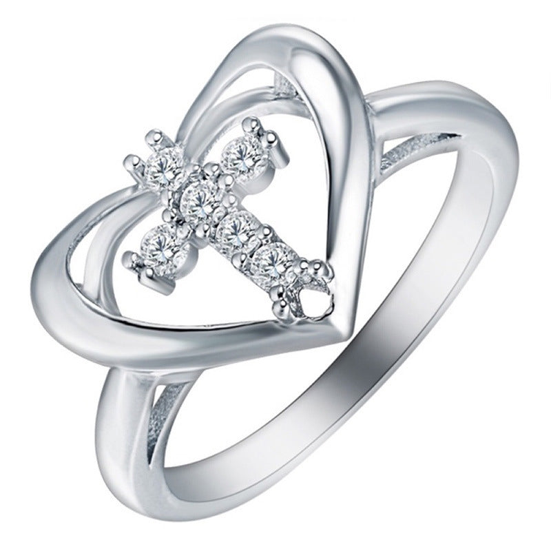 Heart Zircon Cross Devotion Ring for Women