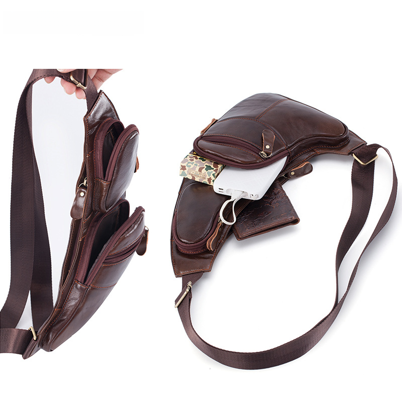 YI ANG Men's Genuine Leather Crossbody Chest Bag