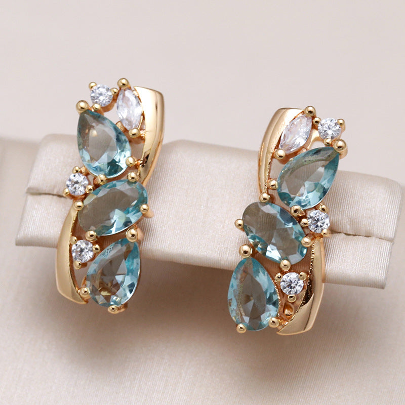 Versatile Earrings with Light Blue Zircon for Daily Wear