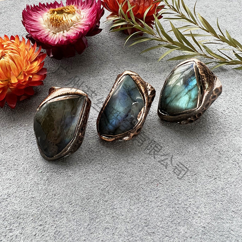 Natural Moonstone Raw Ring with Copper Finish