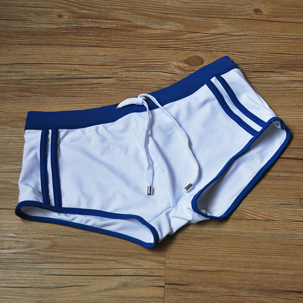 Men's Stylish White Boxer Swim Trunks for Cross-Border