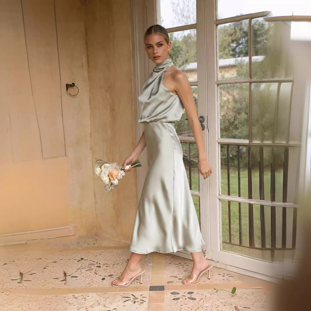 2023 Summer Women's Sleeveless Satin Dress