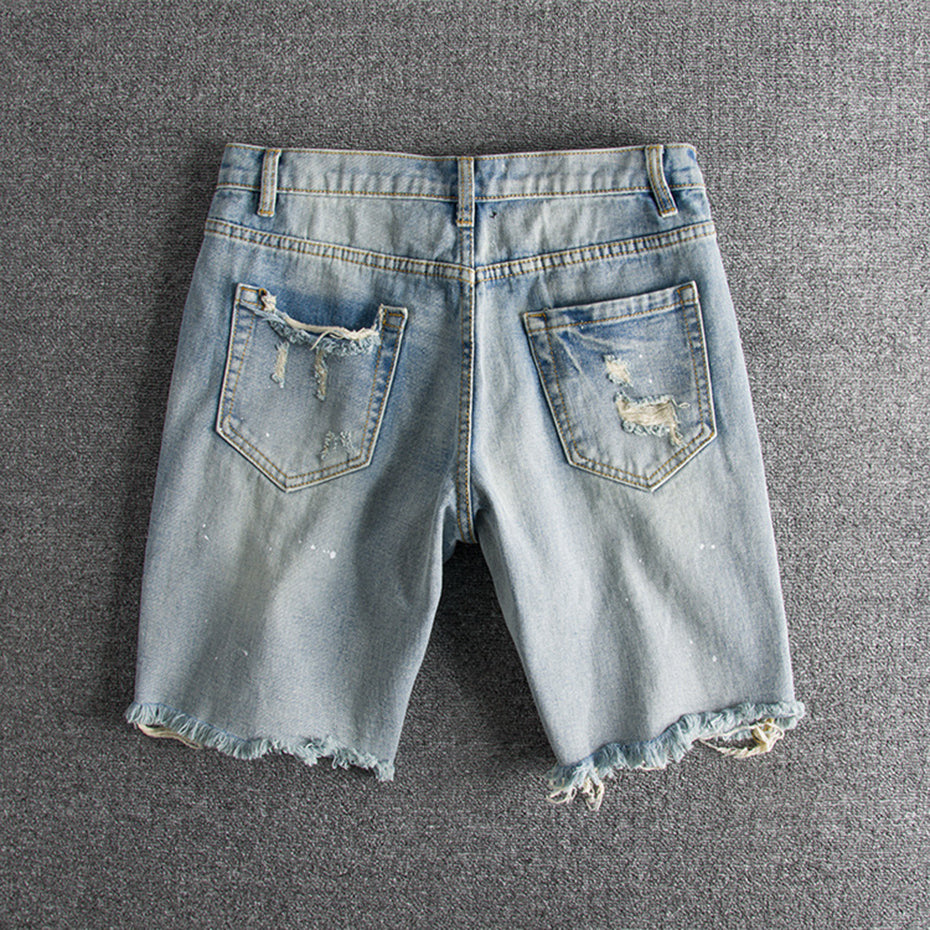 Men's Ripped Hip Hop Denim Shorts for Summer Streetwear