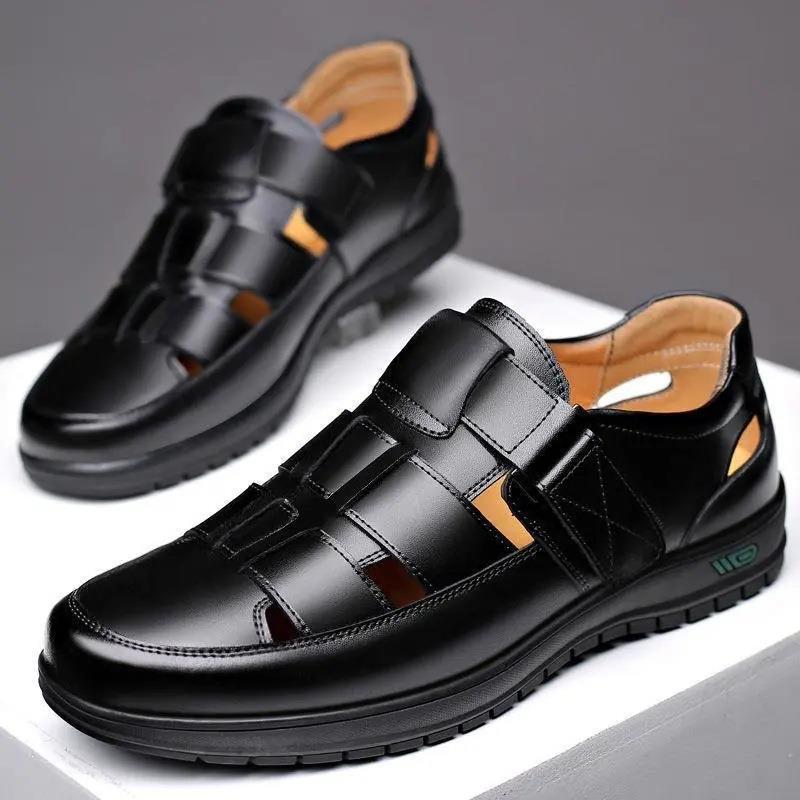 Men's Black Leather Business Casual Soft Sandals