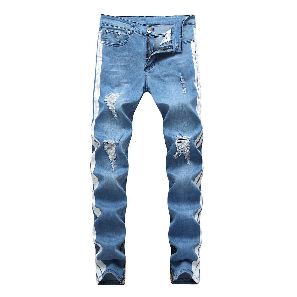 Shredded Slim Leg Stretch-Fit Denim Trousers