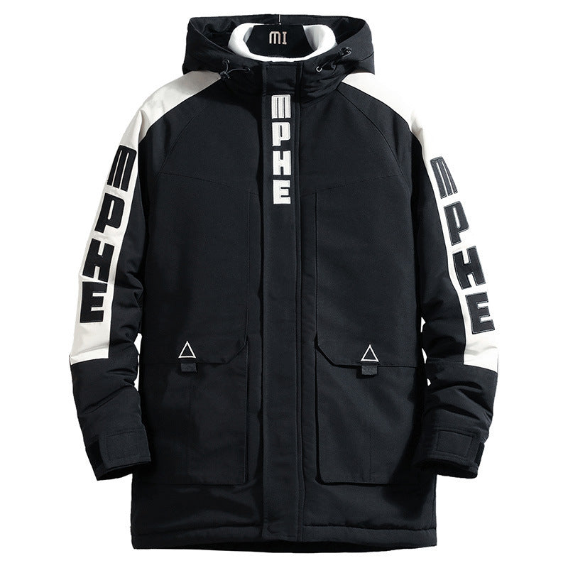 Jieren Winter Casual Color Block Hoodie Cotton Jacket
