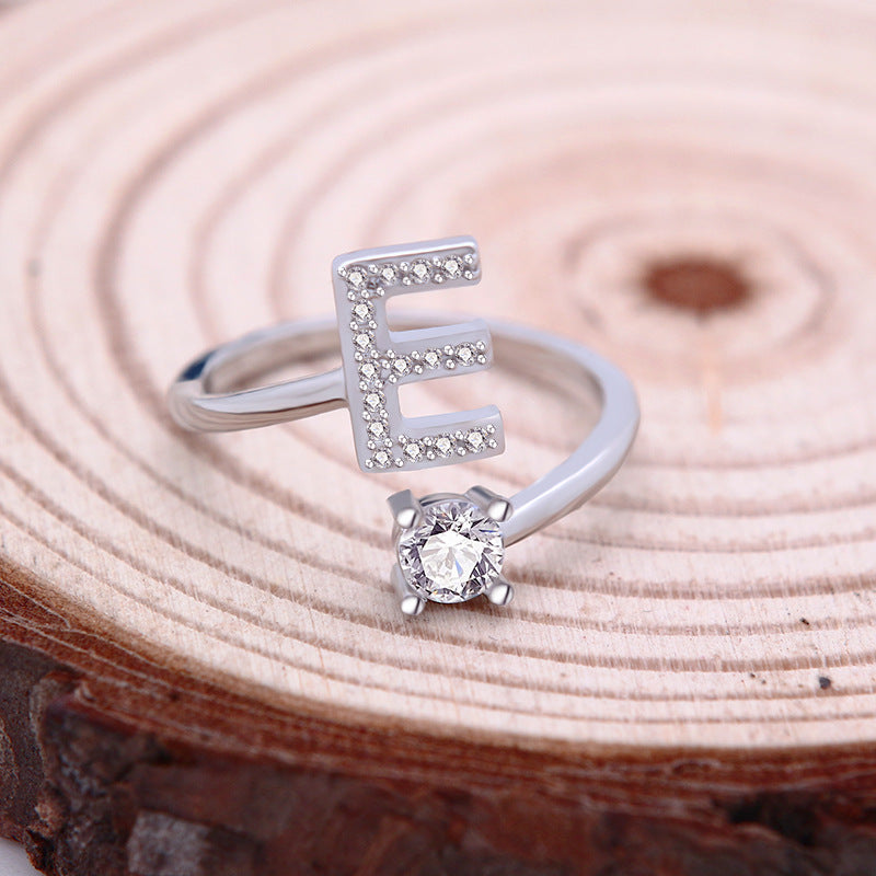 Popular Women's Ring, 26 Letter English Design, Copper Plated