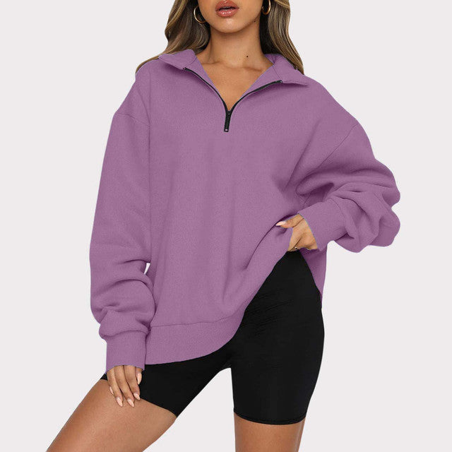 Plus Size Oversized Half Zip Pullover Sweatshirt