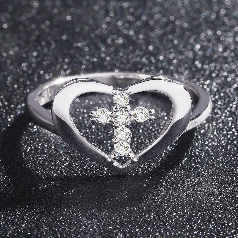 Heart Zircon Cross Devotion Ring for Women