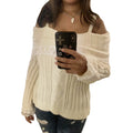 Solid Color Lace-Trim Off-Shoulder Knitted Sweater YF2348