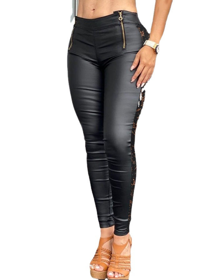 Lace-Trim Black Skinny Pants for Women - In Stock