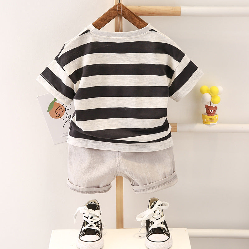 Kids' Striped T-Shirt and Solid Shorts Summer Set