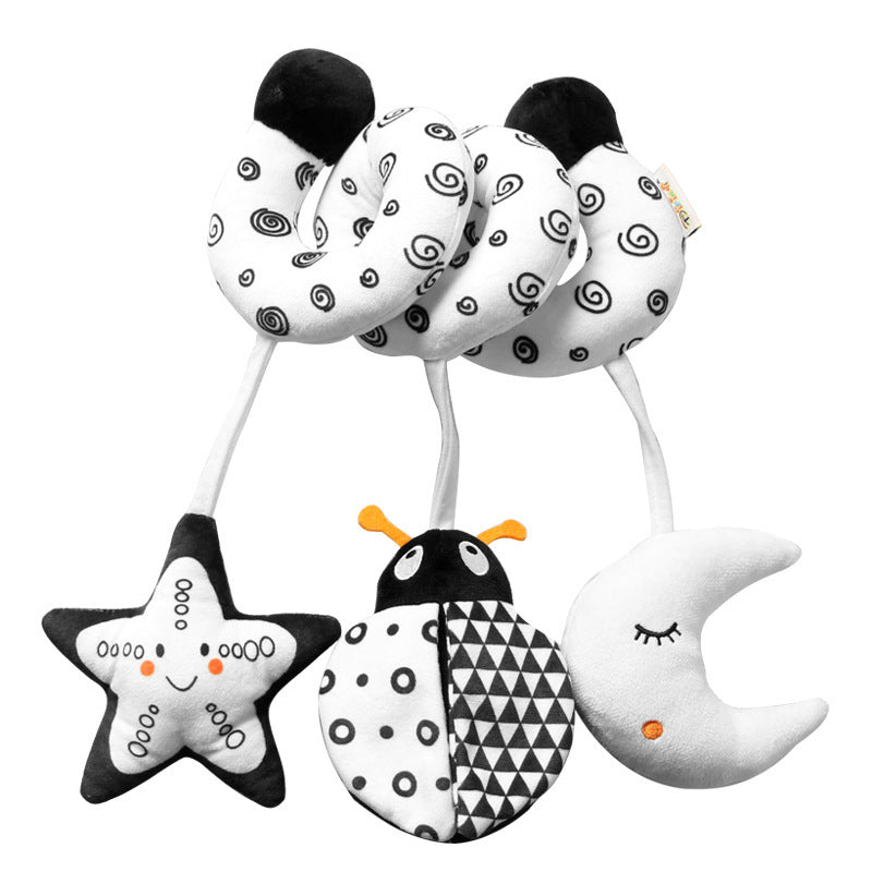Black and White Cartoon Animal Cot Wrap Toy with Ringer