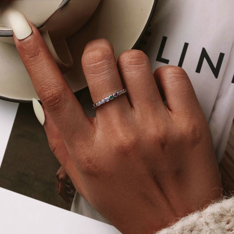 S925 Silver Colorful Zircon Rainbow Ring for Women
