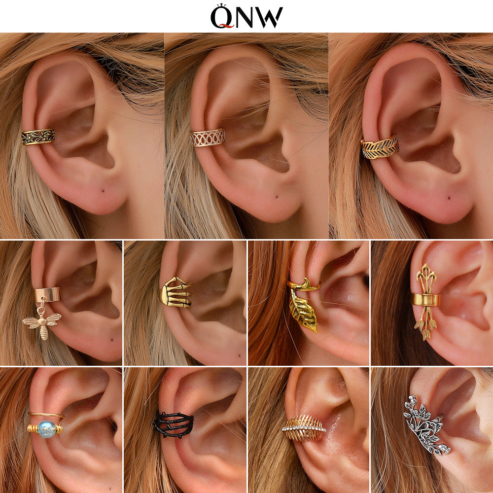 Retro Minimalist Leaf Ear Cuff Earrings for Non-Pierced