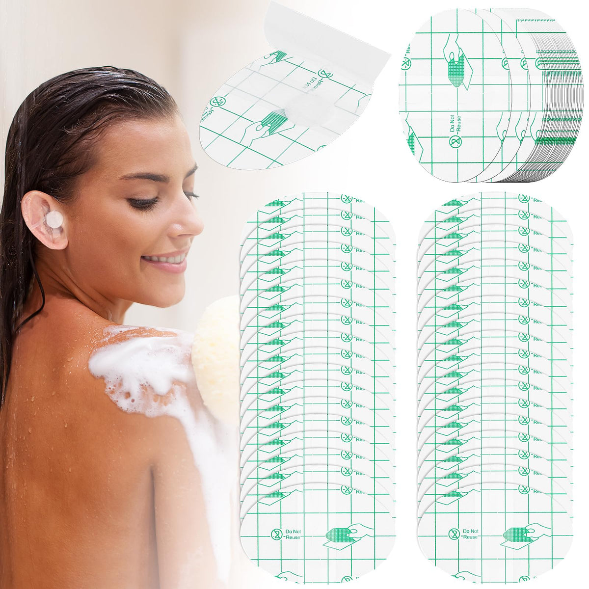 120 Pieces Ear Covers for Shower Waterproof Ear Stickers Ear Covers for Swimming Shower Ear Protectors with Waterproof Cotton Ear Plugs for Shower Surfing Snorkeling and Other Water Sports
