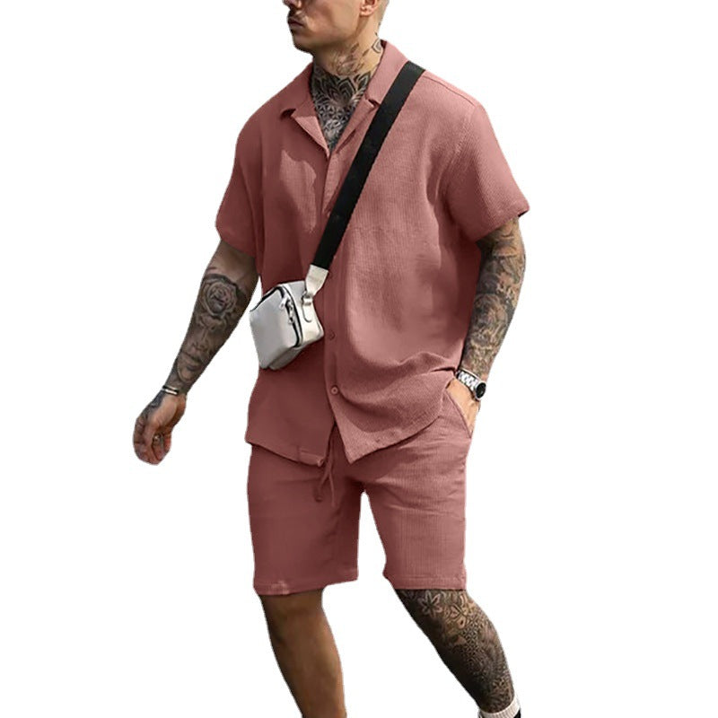 2024 Men's Casual Button-Up Shirt and Shorts Set