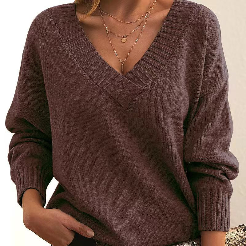 2023 Women's Loose V-Neck Knit Sweater (Wholesale)
