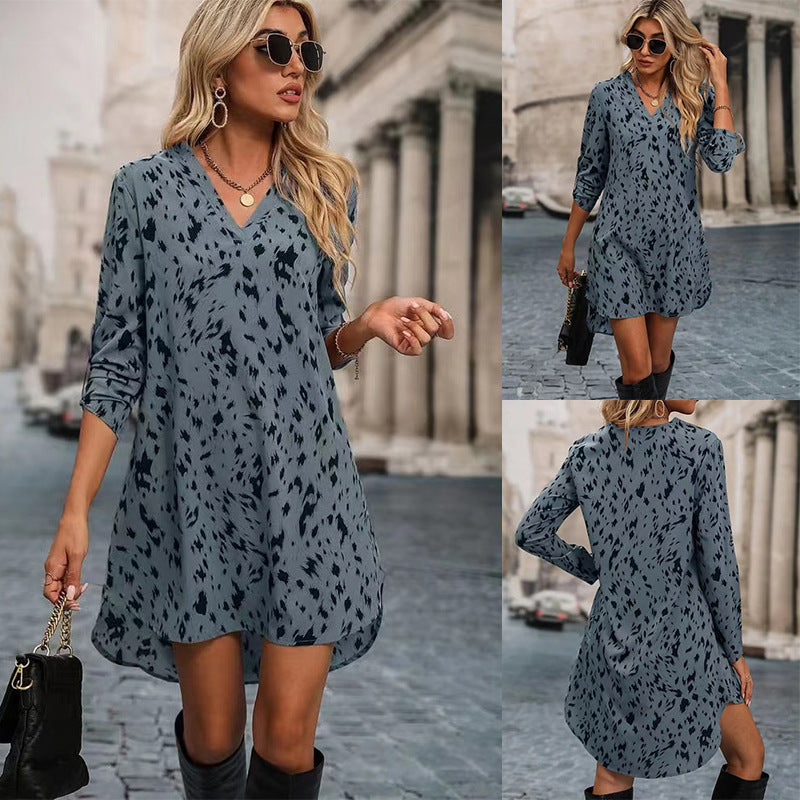 Women's Fashion Long Sleeve Leopard Print Dress 2024