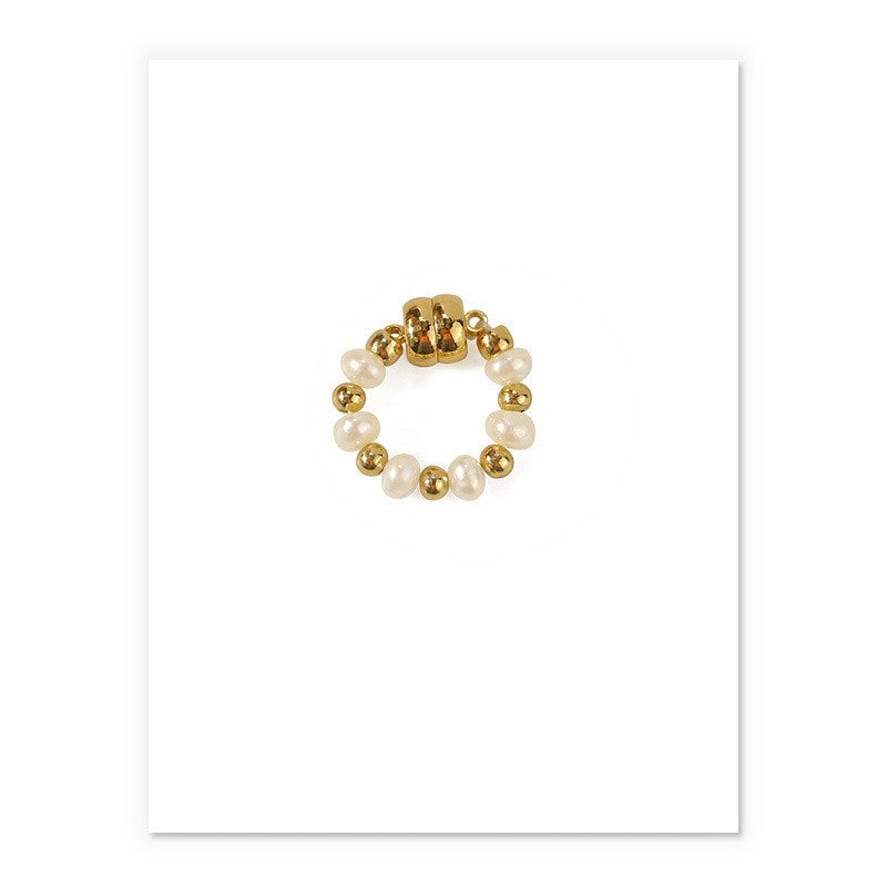 Gold-Plated Brass Natural Pearl Magnetic Ear Cuffs