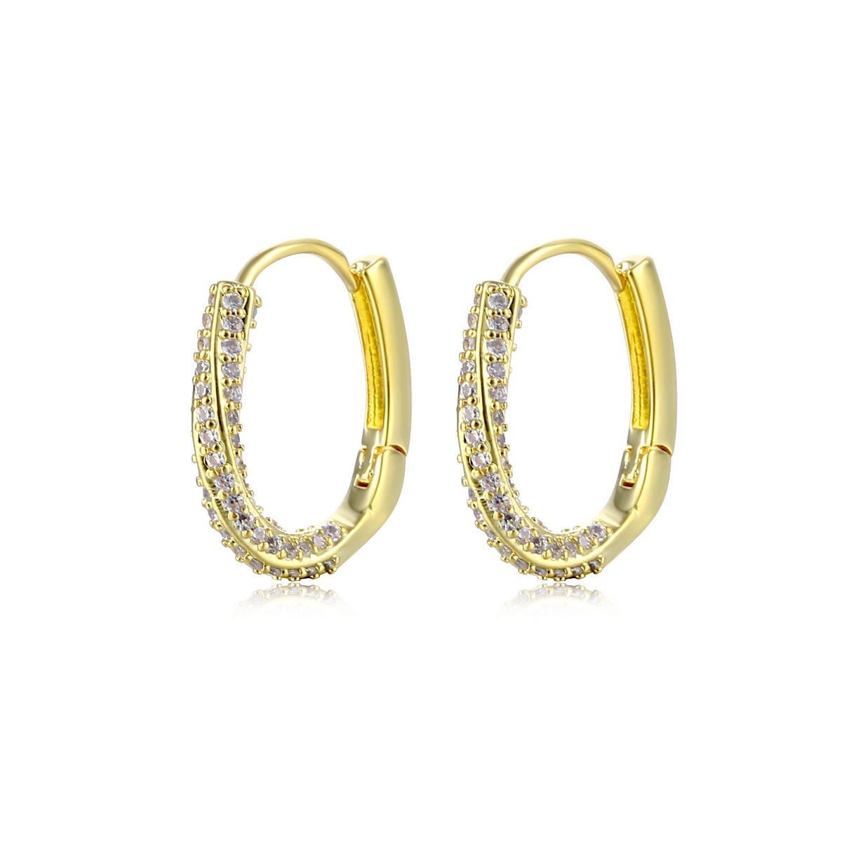 Gold Round Hollow Earrings with Rhinestones (Wholesale)