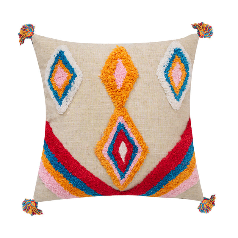 Custom Indian Handcrafted Geometric Tassel Pillow Cover