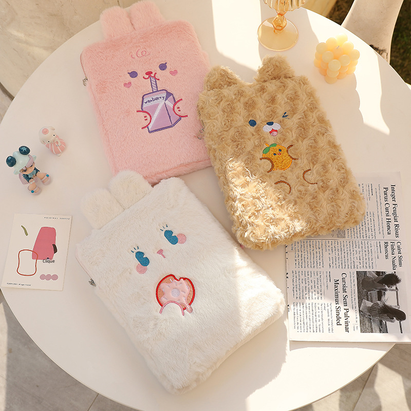 Kawaii 11-Inch Bear iPad Pouch with Plush Bunny Design
