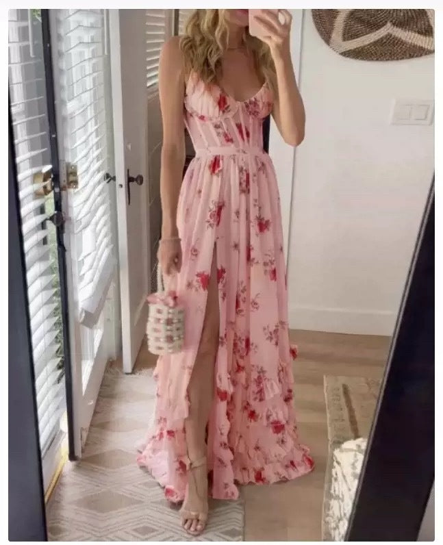 New Floral Strapless Maxi Dress for Beach Vacation
